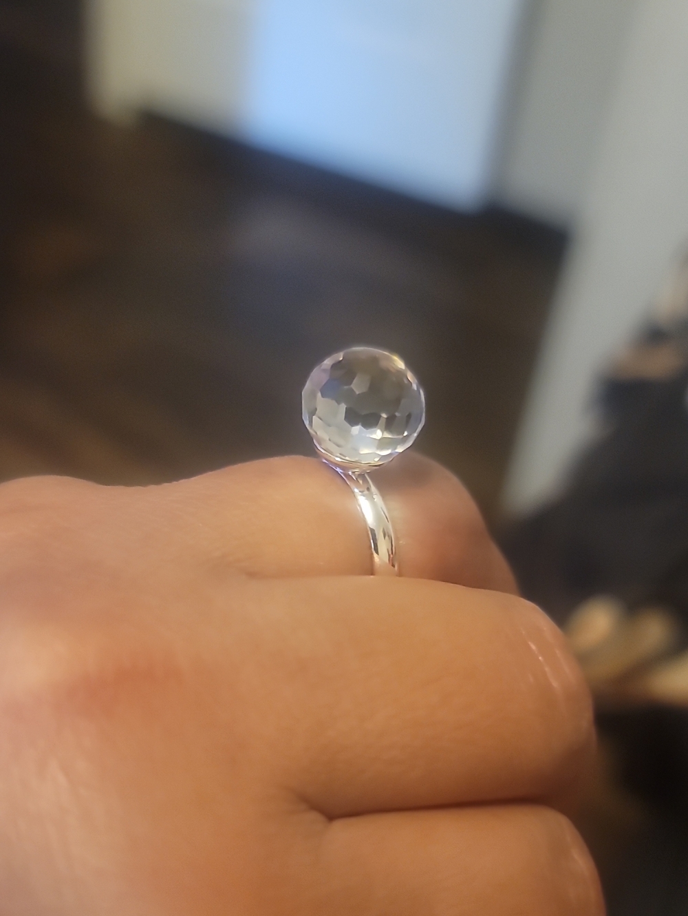 Vintage Avon Silver Ring with Clear Crystal Orb